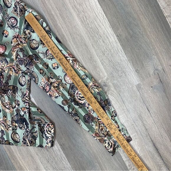Sellecca Vintage Satin Printed Button Front Blouse Sage Green 10 - Picture 12 of 12